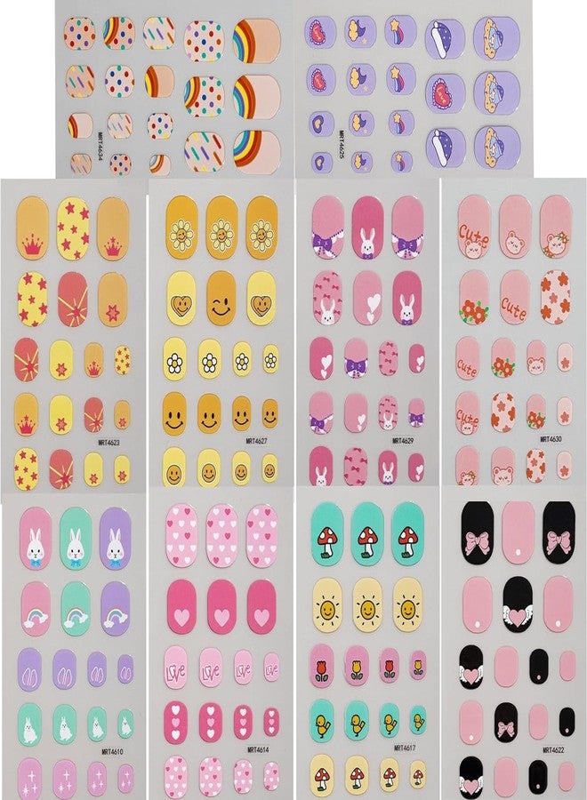 Maigitur 10Sheets Colorful Kid Nail Stickers Full Nail Wraps for Kids Girls Self Adhesive Nails Strips for Nail Art Decoration Fun Including Rainbow Heart Rabbit Flower Fruit Moon Sun for Age 7 and Older… - Image 1